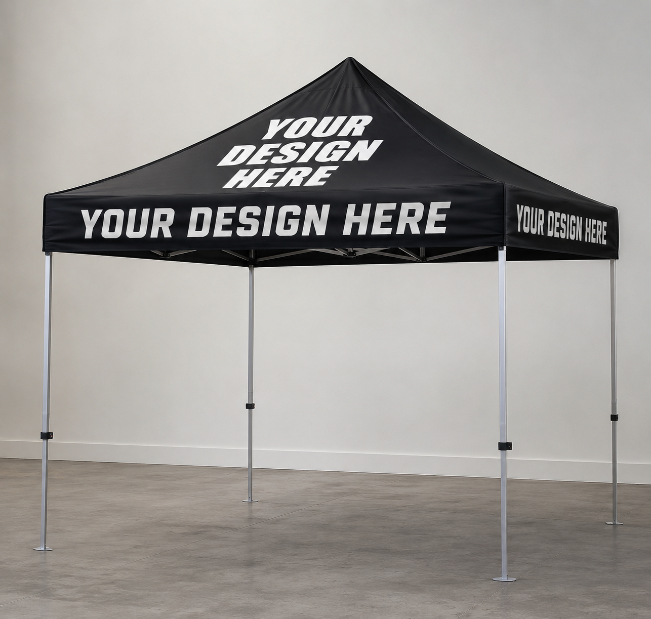 Custom black 10x10 canopy product photo with Your Design Here print