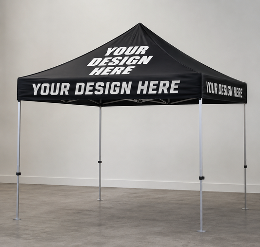 Custom black 10x10 canopy product photo with Your Design Here print